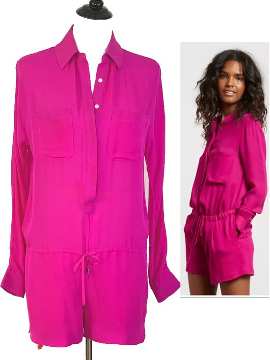 Haute Hippie Pants - New Haute Hippie 100% Silk Long Sleeve Romper In Fuschia/Hot Pink Sz S